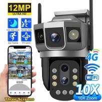 12MP Three Screens 4G/WiFi IP Camera 10x Optical Zoom PTZ Auto Tracking Color Night Vision Wireless Security Protection Monitor Only WIiFi Camera balta