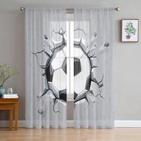 Futbolas Sportas Futbolas Permatomos užuolaidos svetainės dekoravimui Langų užuolaidos virtuvei Tiulis Voile Organza užuolaidos W135 x H115cm x1&Rod Pocket white