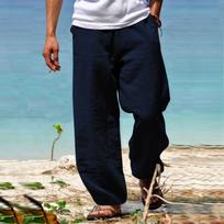 Vyriškos medvilninės ir lininės kelnės be virvelių Vasarinės naujos vientisos spalvos vyriškos kelnės Laisvos Fitness Causal Plius dydis S-5XL 4XL tamsiai mėlyna