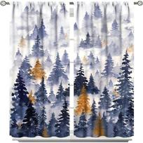 Country Forest Curtain Wild Animal Bear Deer fox Wolf Country Printed Curtain Semi-blackout Curtain Bedroom Living Room 2Panels 100W130H(CM)40x51in&rod pocket white