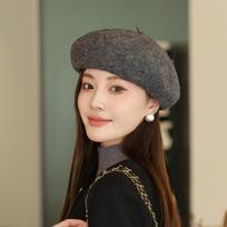 Beret Female Four Seasons Korean Version of The Lady Pumpkin Beret Simple High-end All-match Fashion Hat One size tamsiai pilka spalva