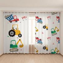 New Cute Blue Yellow Toy Car Excavator Curtain for Children's Room Boys Bedroom Baby Room kindergarten Window 2Panel New Pattern W50 X H130(CM)X2&Hook