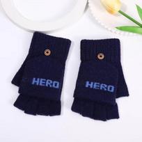 Winter Men's Adult Warm Antifreeze Hands Alpaca Hero Letters Knitted Jacquard Flip Gloves blue