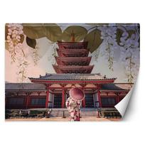 Wallpaper Geisha and Senso Ji temple in Tokyo 100x70 raudona