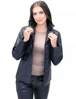 Stylish Classic Blazer Leather Black Real Lambskin Genuine Button Women Party S juoda