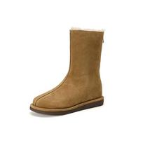 Krazing Pot Cow Suede Fur Nubuck Winter Shoes Snow Boots Women Slip on Keep Warm European Design Ankle Boots 35 ruda