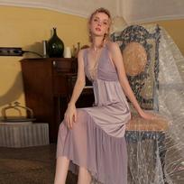 Seksuali pižama Moteriška pižama Paminkštinta vienspalvė pižama Šilkinė Suknelė Moteriška Deep V Night Pižama Moteriška M brown