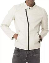 Handmade White Men's Genuine Stylish Lambskin Leather Jacket Motorcycle Biker S balta