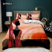 African Woman Duvet Cover Set African Stripe Twin Bedding Set Ethnic Afro Traditional Exotic Queen King Polyester Qulit Cover EU single(135x200cm)