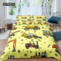 Excavator Duvet Cover Set Microfiber Tractor Truck Comforter Cover Twin Construction Vehicle Cartoon Bedding Set for Boys Teens EU single(135x200cm)