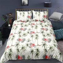 Vibrant Botanical Floral Duvet Cover Twin Size Lotus Flower Leaves Bedding Set Soft Tropical Palm Tree Quilt Cover Pillowcases 70x133cm 2pcs