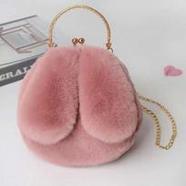 Plush Crossbody Bag Handheld Princess Bag Imitation Fur Bag Female Chain Bag Hundred with Cute Rabbit Ears Package pilka