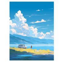 Living Room Sea Scenery Living Room Decorative Painting Healing Blue Sky And White Clouds Entrance Wall Art 50*60cm