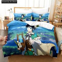3D Print Fashion Game Genshin Impact Bedding Set Boys Girls Twin Queen Full Size Duvet Cover Pillowcase Bed Adult Bedroom EU Single 90x200cm blue