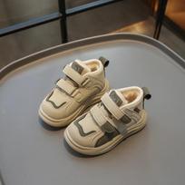 Boys Casual Sport Shoes Winter Warm Britain Style Girls Casual Shoes Double Hook & Loop Children Fashion Leather Shoes 2024 New 21 smėlis