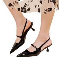 2024 Prekės ženklo Moteriški Batai Slingbacks Moteriški Aukštakulniai Elegantiški Suknelės Bateliai Moteriški Sagtis Dirželis Smailus Pirštas Plonas Kulnas Batai Moteriški 37 juoda