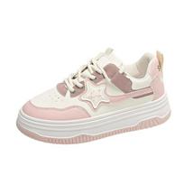 New Casual Skate Shoes Women Platform Sneakers Dopamine Dressing Lovely Girl Leather Flatform Shoes Walking Jogging Sports Shoes 35 rožinė