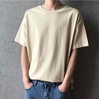 Men Summer Loose Short Sleeve T-shirt Hong Kong Style Solid Color Five-point Sleeve Black and White White Medium Sleeve Tide 4XL smėlis