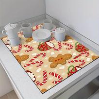 1Pcs Gingerbread Coffee Rubber Drying Mat With Retro Coffee Tableware For Coffee Shop Kitchen Carpet Tableware Durable Diatom Mud Table Mat 30*40 CM