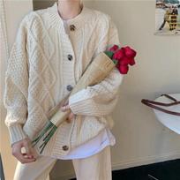 Autumn and Winter Lazy Knit Sweater Twist Sweater Female Student College Style Loose Cardigan Top Sweater Women S beveik baltos spalvos