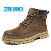 Men's Boots Warm Plush Fur Winter Shoes Man Suede Leather High Top Outdoor Fashion Sneakers Male Motorcycle Boots New Snow Shoes 39