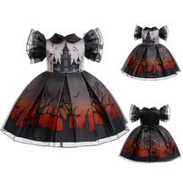 Halloween Girls Dress Printed Dress Witch Role Play Cosplay Costume Masquerade Costume 140 oranžinė