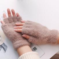 Pliušinės pirštinės be pirštų iš nailono ir audinės aksomo vyrams ir moterims - Šiltos ir storos rudeniui ir žiemai One Size gray