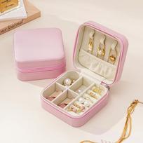 Papuošalų dėžutė Nešiojama Kompaktiška Vėrinys Žiedas Auskarai Auskarai Kelioninė Miela Papuošalai Papuošalų Laikymo Dėžutė 10*10*5cm rožinė