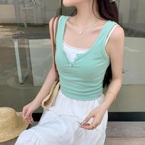 French dopamine solid color sexy sleeveless top short simple off-shoulder waist 2024 summer women's small vest S white