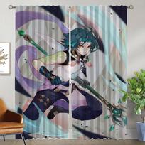 Genshin Impact Kitchen Curtains for Living Room Home Interior Curtains 2 Pieces Blackout Curtain Tulle for Bedroom Partition W50xH70cmx2pcs-CL gray