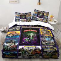 Monster Truck Patalynė Animacinis Dovanų Rinkinys Viengulei Lovai 3 Dalių Antklodės Rinkinys Lovos Antklodės Užvalkalas Dvigulei Karališkajai Lovai Namų Tekstilė EU single(135x200cm) black