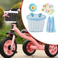 Bike Basket Front Cargo Children's Retro Accessory Cute Practical Woven Cycling Kids White Blue