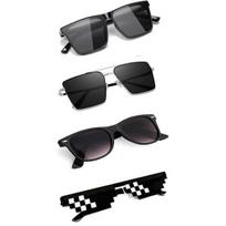 Sheomy Unisex Combo pasiūlymas 4 atspalvių akinių rinkinys pathan Akiniai nuo saulės Stačiakampiai Retro Vintažiniai Siauri Moteriški::Vyrai , MKN-472 black