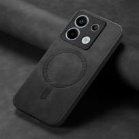 Prabangus Magsafe magnetinis dėklas, skirtas Xiaomi 13t Poco X6 F6 Pro Redmi Note 14 13 Pro K70e 13c PU odos smūgiams atsparus Tpu Hybird PC vienspalvis dėklas Redmi Note 13 5G juoda