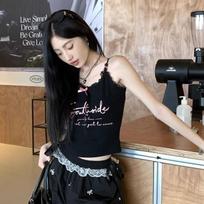 Girls Y2K Tops Floral Printed Black Sexy Women Tank Tops Sling Vest For Female Fashion Tees M geltona