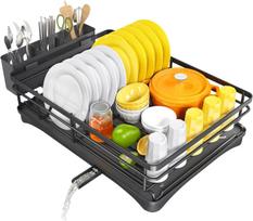 Dish Drying Rack for Kitchen Counter Large Dish Rack with Drainboard Rustproof Dish Drainer with Utensil Holder for Sink yellow