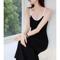 Large Sling Suspender Dress for Women's Summer New Pure Cotton Contrasting V-neck Vest Long Skirt S juoda