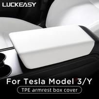 LUCKEASY Car TPE Armrest Box Cover Central Control Armrest Protective Pad Interior Accessories For Tesla Model3 ModelY M3Y-GA111LBLACK white