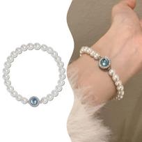 Elegantiška retro modelio perlų apyrankė Prabangios temperamento subtilaus grandinės nišos dizaino mėlynos spalvos perlų apyrankė 1PC