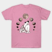 T Shirt Women White Wolf Howling At Phases Of The Moon Harajuku Print Kawaii Tshirt Summer Short Sleeve Female T-Shirt Top Tee S rožinė