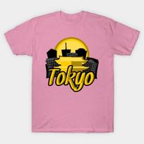 T Shirt Women Tokyo Skyline Sunrise Harajuku Print Kawaii Tshirt Summer Short Sleeve Female T-Shirt Top Tee S rožinė
