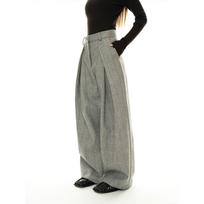 Women's High-Waist Herringbone Wool Wide-Leg Trousers Large gray