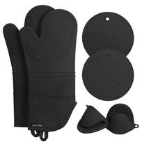 6Pcs Extra Long Oven Mitts and Pot Holders Sets Heat Resistant Silicone Cooking Gloves Hot Pads Potholders juoda