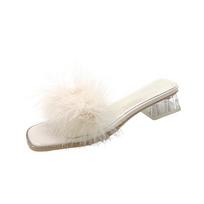 Shoes for Women  Fashion Modem Women's Slippers Summer Square Heel Women's Sandals Ladies High Heels Zapatos Mujer 35 beveik baltos spalvos