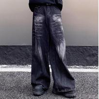 American Retro Wide-Leg Jeans with Washed Lightning Flower Design S [Premium Quality] gray