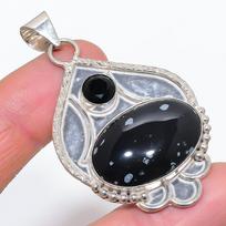 Snaigės obsidianas, spinelė Rankų darbo 925 prabos sidabro pakabukas 2,40  P3r46 gray