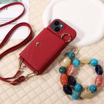 Faux Leather Colored Stone Cord Phone Case for IPhone16 15 14 13 12 11 Pro Max 7 8 Series with Mirror, Card Slot, Stand Function iPhone 16 Pro Max