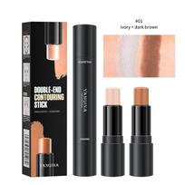Double Head High Light Shadow Stick Dual Sleeper Silkworm Pen Contour Nose Shadow Small V Face Cosmetic Pencil 1# Ivory & Dark coffee