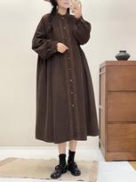 Johnature Mori Fungus Stand Up Collar Corduroy Dress Spring Accordion Pleats Loose Versatile Women Dresses One Size chaki