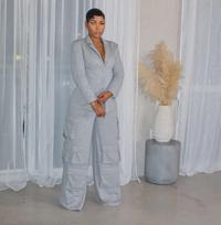 Women's Autumn Overalls: RC3316 Straight-Leg Trousers Set S pilka spalva